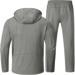 Men's Hooded Thermal Tracksuit Set Gray Cotton Polyester Knitted Casual Winter Sport Wear Full Zip Jacket <b>Pants</b> - Product Image 2