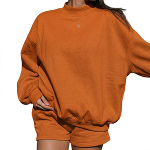 OEM Service Customized <b>Embroidery</b> High Quality Fabric Women's Winter Wear Long Sleeve Mock Neck Sweatshirt & Short Two Piece <b>Set</b> - Product Image 3