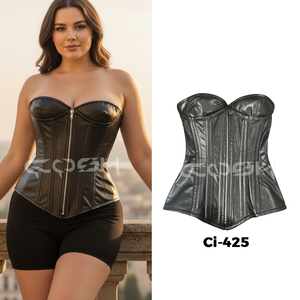 Corset Bustier en Cuir Noir Amincissant, Serre-Taille Sans Bretelles, Top Corset de Soirée avec Dos Ajustable à Lacets - Product Image 6