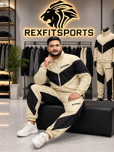 REXFIT SPORTS 2026 Ensemble de survêtement personnalisé pour homme en nylon beige et noir, veste zippée à manches courtes et short, deux pièces, léger - Product Image 4