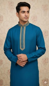 Kurta Amarilla de Algodón para Hombre, Manga Larga, Color Sólido, Cuello Alto, Largo hasta el Tobillo, Atuendo Elegante para Boda, Estilo India Pakistán - Product Image 6