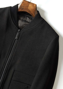 Wholesale Men's Woven Stand Collar Zipper Closure Wool Bomber <b>Jacket</b> Winter Solid Color Casual OEM Service - Product Image 6