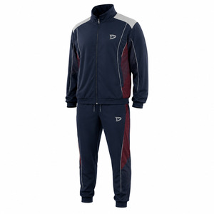 Dravelle Industry Men's Navy Blue <b>Tracksuit</b> Full Zip Jogging Suit Red Accents Side Pockets Breathable <b>Polyester</b> Material 2 1 - Product Image 2