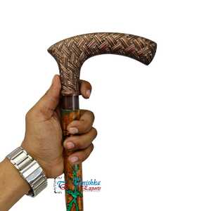 Bâton de marche d'extérieur unisexe en aluminium et bois, design ergonomique nautique, bois massif naturel, luxe vintage européen, 600g - Product Image 3