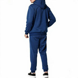 Ensemble de survêtement bleu à capuche pour homme, 100 % coton, décontracté, couleur unie, respirant, coupe classique, pour l'automne - Product Image 3