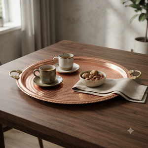 Grand plateau de service rond en laiton avec poignées, plateau décoratif martelé pour la décoration de la maison, la restauration, la vaisselle de table, vente en gros - Product Image 3