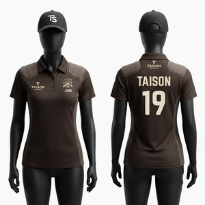 Maillot de sport de tir pour hommes 180 GSM en polyester léger, marron et gris, avec empiècements contrastants, logo personnalisé imprimé par transfert thermique - Product Image 1