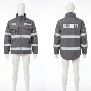 เสื้อแจ็คเก็ตหนังผู้ชาย 300 กรัม โพลีเอสเตอร์ ผ้าอ๊อกซ์ฟอร์ด สีดำ ดีไซน์แผงสะท้อนแสง ปักลายปักโลโก้ตามสั่ง สำหรับชุดยูนิฟอร์ม - Product Image 4