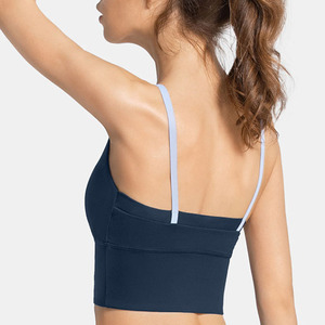 Women's Seamless White Racerback <b>Spaghetti</b> Strap Breathable Sports Bra High Support Yoga Top Solid Color Stretchy Fit Removable - Product Image 6