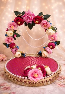 Luxury Handmade Floral <b>Ring</b> Platter with Pearl Garland Decorative Flower Display Stand Wedding Decor Haldi Mehndi Decor - Product Image 3