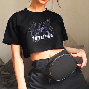 Camiseta Básica para Mujer, Negra, Lisa, Corta, 100% Algodón, Manga Corta, Cuello Redondo, Transpirable - Product Image 2