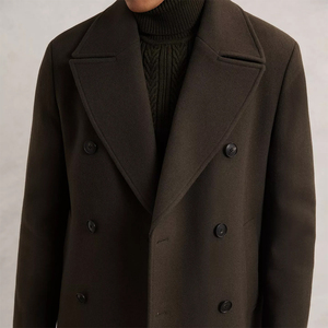 Pakistan Manufacturer Winter <b>Pea</b> <b>Coat</b> Solid Color Warm Windbreaker Outdoor Wool Classic Fit Peacoat For Adult <b>Men's</b> - Product Image 5