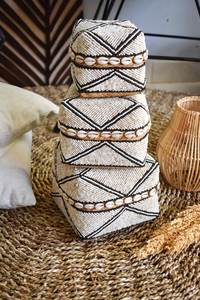 Black White Cream Decorative Handmade Beaded 002 Woven Cotton Rectangle Jewelry <b>Box</b> <b>Set</b> 3 Baskets Classic Style - Product Image 5