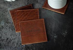 Premium Genuine Leather Coasters Custom Stitching <b>Desk</b> <b>Pad</b> Wholesale Waterproof Coffee Cup Mat Bulk Distributor LC-0044 - Product Image 5