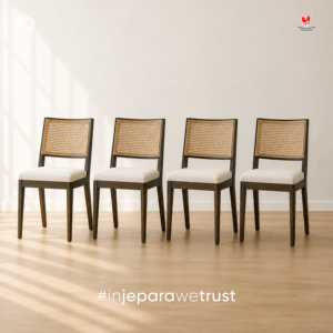 Commercial Modern Rattan <b>Dining</b> <b>Chair</b> with Solid Wood Frame and Cane Back for Apartment Villa Hotel & Restaurant Use - Product Image 6