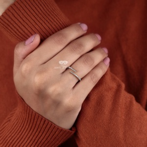 14K Gold Pave Round Lab Created Diamond Spiral <b>Open</b> Wrap <b>Ring</b> Bridal Stackable Matching Wedding Band Manufacturer Supplier - Product Image 3