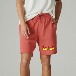 Shorts de algodón 100% para hombre, de color sólido, con logo personalizado impreso y bolsillos laterales, estilo streetwear. - Product Image 6