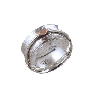 925 <strong>Sterling</strong> <strong>Silver</strong> Spinner <strong>Ring</strong> Vintage Hammered Fidget <strong>Ring</strong> Rotating <strong>Anxiety</strong> Stress Relief <strong>Ring</strong> with Copper Accent Wholesale - Product Image 1