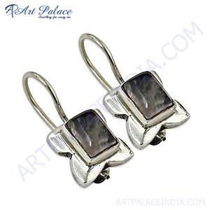 Art Palace Boucles d'oreilles créoles plaqué argent, style célébrité, serties de pierres géométriques, avec pierre de quartz rose, pour femme, pour soirée, Hinduisme - Product Image 3