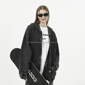 Sudaderas con capucha Vintage lavadas con ácido de peso pesado al mejor precio, sudaderas con capucha de gran tamaño bordadas de alta calidad con cremallera para Primavera de talla grande Unisex - Product Image 2