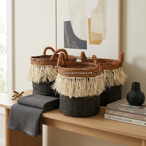 Ensemble de 3 paniers de rangement multifonctionnels en banane tressée écologiques – Paniers à linge élégants pour la décoration intérieure et l'usage végétal - Product Image 6