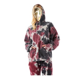 Sweat-shirt à capuche surdimensionné personnalisé pour femme, en coton French Terry, tie-dye gris bordeaux nuage, avec poche marbrée, vente en gros OEM - Product Image 4