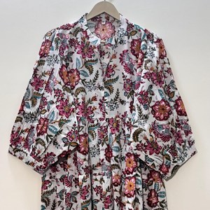 Vestido Casual Midi para Mujer, Tejido 100% Algodón, Liso, Manga Corta, Cintura Imperio, Estilo Babydoll, Cuello en V, Holgado, Funcional - Product Image 1