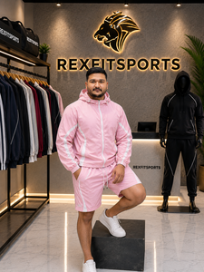 REXFIT SPORTS 2026 Custom <b>Women</b> Pink Nylon Tracksuit Set Hooded Windbreaker Jacket and <b>Long</b> <b>Shorts</b> Private Label Sportswear - Product Image 3