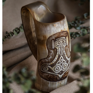 Viking Horn Drinking <b>Mug</b> Original Buffalo Horn Carved Animal Polished Horn <b>Mug</b> for Authentic Viking Drinking Experience Made - Product Image 1
