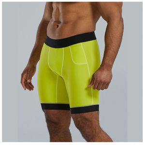 Pantalones Cortos Deportivos de Compresión para Hombre, Transpirables, Tejidos, Cintura Media, Color Verde Lima Sólido, Spandex y Poliéster - Product Image 5