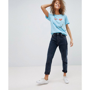 Women's Light Blue Heartbreaker Printed T-Shirt Crew Neck Short Sleeve Casual Jersey Cotton <b>Top</b> Spring Summer Wear - Product Image 3