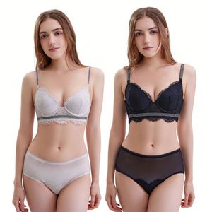 Nuevo Conjunto de Lencería Femenina con Encaje Floral, Estilo Francés, con Aros, Push-Up, Acolchado, Transpirable y Cómodo, de Cintura Media, para Uso Diario - Product Image 1