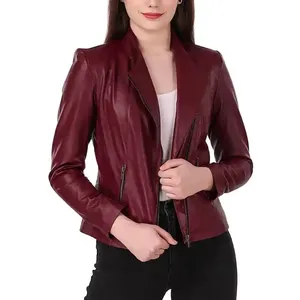 Chaquetas de Cuero con Piel de Oveja Genuina para Mujer, Chaqueta de Cuero PU a la Moda, Personalizada, de Manga Larga, con Patrón Sólido en Varios Colores - Product Image 4