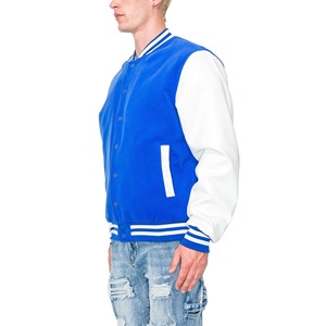 <b>Men's</b> Blue <b>White</b> Varsity <b>Jacket</b> Regular Fit Solid Color Button Front Casual Style Autumn Wear For <b>Men</b> - Product Image 6