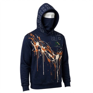 Sudadera con Capucha Ninja Azul Medianoche de Alta Calidad, Personalizada, Transpirable, con Gotas de Pintura Naranja y Cuadrados Blancos, de Algodón y Felpa NEXTEX - Product Image 3
