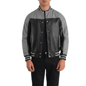 Chaqueta Bomber de Cuero Genuino de Gamuza Vacuna Negra y Gris, Relleno de Algodón, Acabado Transpirable, Cierre de Cremallera, Logotipo Personalizado, Color Sólido - Product Image 1