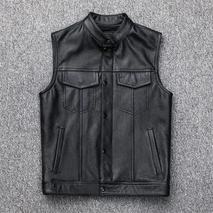 Premium Fashion Custom Genuine <b>Leather</b> Sleeveless Motorcycle Style Vest <b>Waistcoat</b> Reversible Zipper Closure <b>Men's</b> <b>Leather</b> Vest - Product Image 3