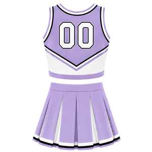 Ensemble d'uniforme de cheerleading blanc lavande : Crop top sans manches à col en V et jupe plissée pour performance et entraînement d'équipe athlétique - Product Image 2