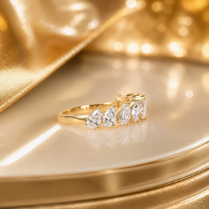 Pear Cut Lab Grown Diamond Anniversary <b>Ring</b> | 14K Yellow Gold Stackable Wedding Band Minimalist Bridal Band Luxury Gift for Her - Product Image 2