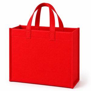Red Non Woven Tote Shopping <b>Bag</b> <b>Medium</b> <b>Size</b> Custom Printed Reusable Grocery Carry <b>Bag</b> with Hand Handles - Product Image 1