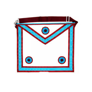 Delantal Masónico Bordado de Alta Calidad con Pin de Seguridad, Rito Francés, Tela Moiré Azul Cielo, Tres Rosetas - Product Image 2