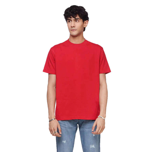 Camiseta de punto de manga corta con cuello redondo para hombre, OEM ODM, 100% algodón, serigrafía, logotipo personalizado, roja, antipilling - Product Image 1