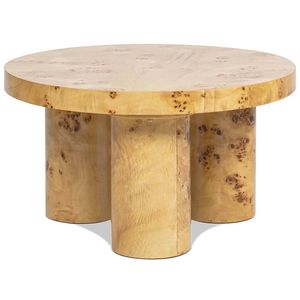 Nebula 28\" Round <b>Coffee</b> <b>Table</b> with Pillar <b>Legs</b> Warm Natural Brown Burl Wood Stylish Home Furniture - Product Image 2