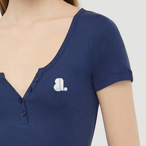 <b>Women's</b> Navy Blue Short Sleeve O-Neck Solid Summer T-<b>Shirt</b> with Logo Regular Fit 100% Organic Cotton Casual Wear - Product Image 1