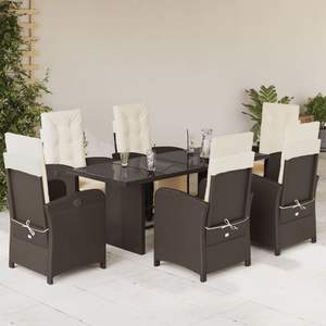 Conjunto de Comedor de Jardín de 6 Plazas con Reposapiés Ajustables en Ratán PE Marrón - Product Image 1