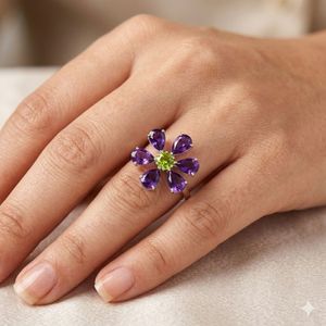 Wedding Wear 925 Sterling Silver <b>Peridot</b> Amethyst Gemstone Silver Plated Jewelry Women Wear Fashionable Classic <b>Ring</b> - Product Image 6