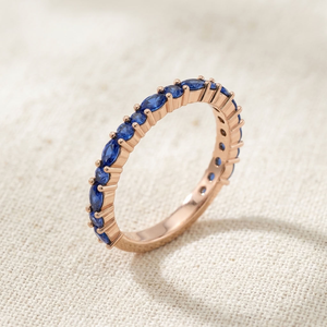 Anillo de Eternidad con Zafiro Azul, Oro Rosa de 14k, Engaste de Garras, Piedra Marquesa, Joyería para Aniversario de Bodas - Product Image 3