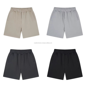 Shorts amples pour hommes en coton 100% écologique, style basique uni, 220g, taille haute, anti-plis, respirant, avec logo frontal, style streetwear - Product Image 4