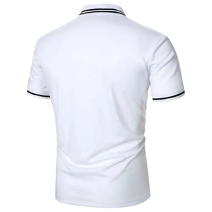 Polo homme blanc à manches courtes, coupe ajustée, bordure contrastante, couleur unie, tricoté, longueur standard - Product Image 3