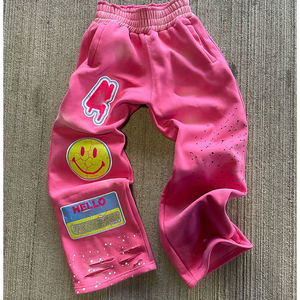 Fabricant d'écusson personnalisé pour hommes, broderie à l'acide, jogging, pantalon de survêtement ample en coton, éponge lourde, rose - Product Image 1